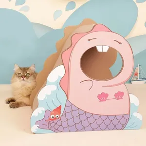 MeowLove Hot Sales Scratcher Cat Play Toy Corrugated Cardboard Cat Scratcher Cat Cardboard Pink Dinosaur thumbnail-4