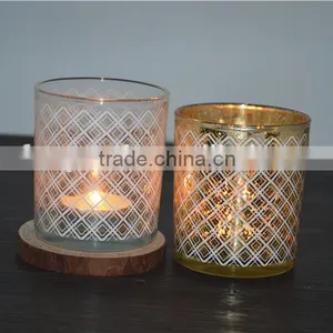 Gold Printed Web Design Glass Jars for Candle Making / Spray White Glass Votive Holders thumbnail-5
