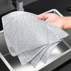 20*20cm Wire Dishwashing Rag Non-Scratch Wire Scrubbers Dishcloth Kitchen Dish Towel Double Layer SilverWire Cleaning Cloths thumbnail-2