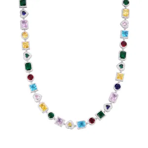Shining Star Jewelry Mixed Gemstone Tennis Chain Colored Necklace For Women thumbnail-3