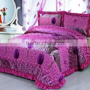 3 Pcs Gorgeous Jaquard Flower Quilt Bed Set In Rose Color or Purple Color thumbnail-1