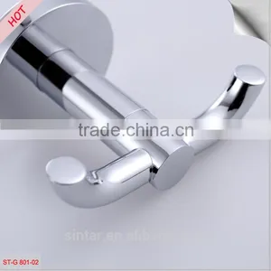 Hot Selling Bathroom Double Prong Robe and Towel Hook, Chrome Solid Brass thumbnail-4