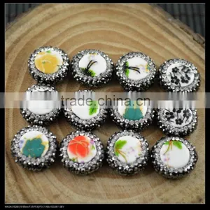 LFD-0049B Wholesale Ceramics Beads Round Mixed Color Flower Pattern Pave Rhinestone Crystal Paved Connector Beads Finding thumbnail-4