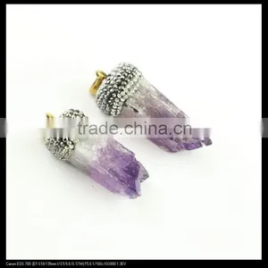 LFD-0087P ~ Wholesale Natural Amethyst Druzy Drusy Pendant Pave Crystal Rhinestone Cap Charm Pendants Necklace Jewelry Finding thumbnail-3