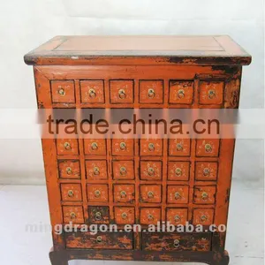 Chinese Antique Furniture Pine Wood Orange Medicine Cabinet thumbnail-1