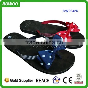 RW22426 Girls Textile V Straps With Dot Flower Decoration Flip Flops thumbnail-1