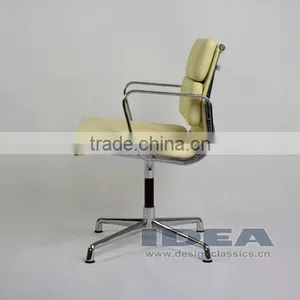 Replica Charles Low Back Soft Pad Meeting Chair - Cream White Color Genuine Leather thumbnail-4