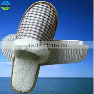 Coloured Woven Cloth Upper Polar Fleece Heel Indoor Slipper thumbnail-1