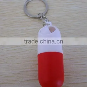 Capsule Shape Plastic Pill Box With Key Chain thumbnail-1
