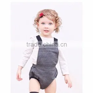 (CR717#grey)boutique Bottom Romper Ribbon Cotton Woven Bodysuit Summer Easter Holiday One Piece Suit thumbnail-1