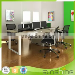 Office Staff Working Table 4 Seating Good Wire Management Metal Table Leg With Modblie Pedestal and CPU Holder thumbnail-1