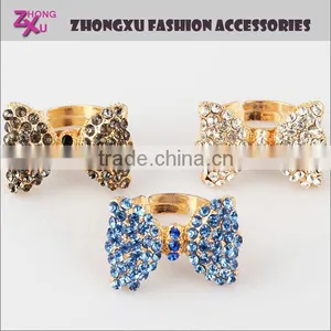 New Cheap Fashion Gold Rhinestone Bow Ring thumbnail-1