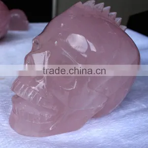 Indian Style Rose Quartz Crystal Skull Natural Rock Crystal Skull Halloween Gift thumbnail-1