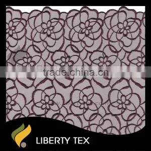 Double Gallon Full Embroidered Outline Rose Rigid Mesh Fabric Lace thumbnail-3