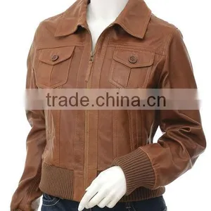 Ladies Leather Jackets With Dress Collar Style thumbnail-1