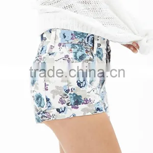 Latest Design Fashion Blue 100% Viscose Low Waist Mini Tight Skirt and Shorts Girls Floral Shorts thumbnail-5