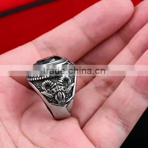 Vintage Cubic Zircon Engrave 316L Stainless Steel Finger Rings for Men thumbnail-4