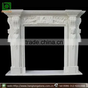 French Style White Marble Fireplace Mantel With Statue thumbnail-1