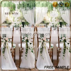 Wedding Decoration Pure White Chiffon Chaivari Curly Willow Ruffle Chair Sash thumbnail-1