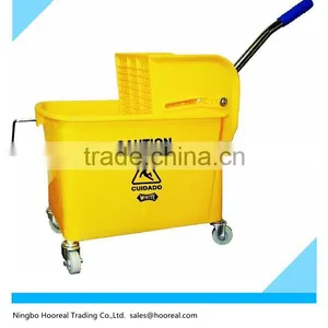 Heavy Duty Commercial Plastic Mop Bucket 20L W/ Wringer, Yellow - Commercial Grade For Hotel/Houstital/Housekeeping Cleaning thumbnail-1