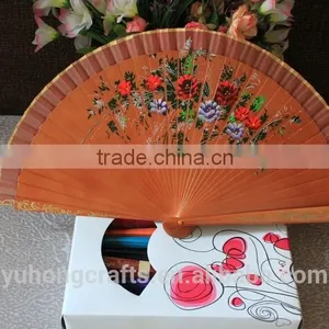 Hand Paited Spanish Wood Fan With Flower Pattern thumbnail-2