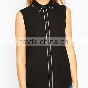 China Factory OEM ODM 2015 New Fashion Customized Sleeveless Blouse With Contrast Piping thumbnail-3