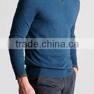 High Quality 12GG Casual Men's V-neck 100% Cashmere Sweater With Elbow Patches (BKNM10) thumbnail-3