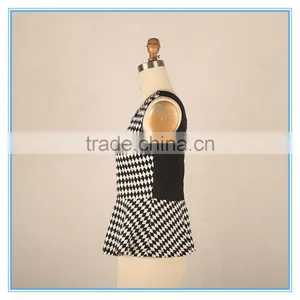 Elegant Ladies Modern Check Sleeveless Blouse Design With Jewel Neck Designs Flounce Hem thumbnail-2