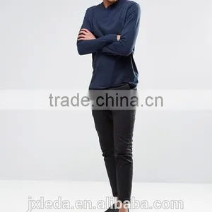 Fashion Men Baseball Collar Long Sleeves Top T-shirt Custom thumbnail-4