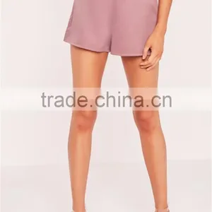 High Waist Women Plain Pink Satin Shorts Lilac Wholesale High Quality thumbnail-5