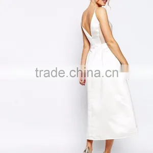MGOO Elegant Shoulder Backless Sexy Midi Prom Dress In Sateen With Mesh Inserts At Waist Bridesmaid Dress thumbnail-2