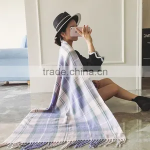 Popular Style Girl Scarf Spring and Autumn Grid Imitated Cashmere Material Useful for Nearly Any Occasion Ladies Cappa thumbnail-3