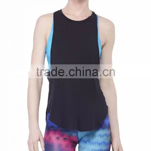 Women Black Plain Racer Back Gym Tank Top Loose Fitting thumbnail-3