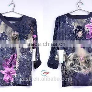 Western Style Casual Rayon Button-up X Print Lady Blouse thumbnail-1
