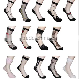 Hot Sales Colorful Ultrathin Transparent Beautiful Socks Calcetines Pink Elastic Sock for Womens Crystal Lace Short Women Sock thumbnail-6