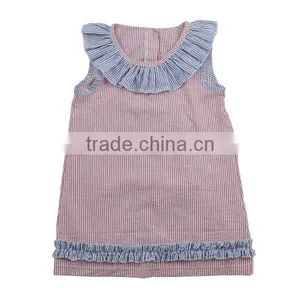Latest Desigin Toddler Clothing Seersucker Sleeveless Dress Wholesale Icing Ruffle Dress thumbnail-3
