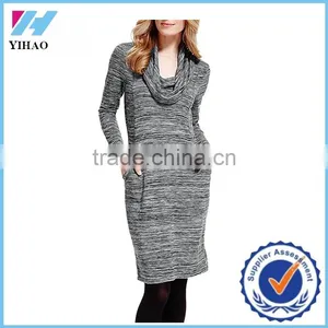 Yihao Ladies New Winter Heaps Collar Long Sleeve Casual Shift Midi Dress 2015 thumbnail-1