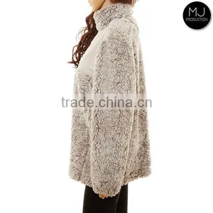 Plus Size Women Clothing Youth Quarter Zip Knitted Sherpa Fleece True Grit Frosted Pullover Sweater Sports Winter Jacket thumbnail-3