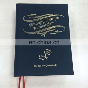China Manufacture Gold Stamping Art Paper Thick A4/A5 Hardcover Leather Cover Book With Ribbon thumbnail-1