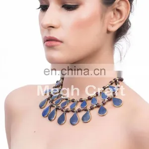Kuchi Lapis Colored Stone Bib Necklace-Boho Necklace-tribal Fusion Necklace-gypsy Natural Stone Necklace-Bohemian Jewelry - thumbnail-1