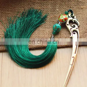 China Style Antique Metal Bookmarks With Fringe Green Metal Custom Engraved Logo Bookmarks thumbnail-1
