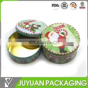 Food Grade Custom Round Christmas Metal Gift Tin Box Wholesale thumbnail-1