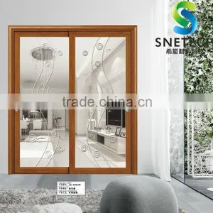 Yellow Wood Frames Tempered Glass for Partition Sliding Doors thumbnail-1