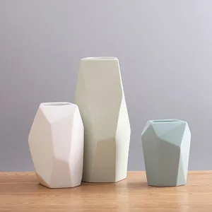 Nordic Style Blue Green White Geometry Fashion Dry Flower Ceramic Vase For Living Room thumbnail-4