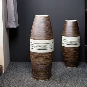 American Country Style Hand Made Paint Jingdezhen Olive Brown Ceramic Vase For Dry Flower thumbnail-1