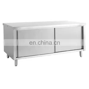 304 Stainless Steel Restaurant Work Bench With Sliding Door Cabinet thumbnail-1