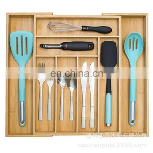 Bamboo Drawer Organizer Storage Box High Quality Kitchen Bamboo Storage Box With Extending Sides thumbnail-5