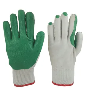 10 Gauge White Cotton Thread Knitted Green Latex Film Anti-cut Construction Safety Work Gloves thumbnail-1