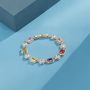 Hip Hop Style 10mm Colorful Tennis Bracelet Sparkling Mixed Gemstone Cross Zircon Geometric Pattern Iced Opal Bracelet for Women thumbnail-3