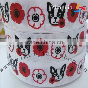 25mm Width Ribbon Dogs Printed White Grosgrain Ribbon thumbnail-1
